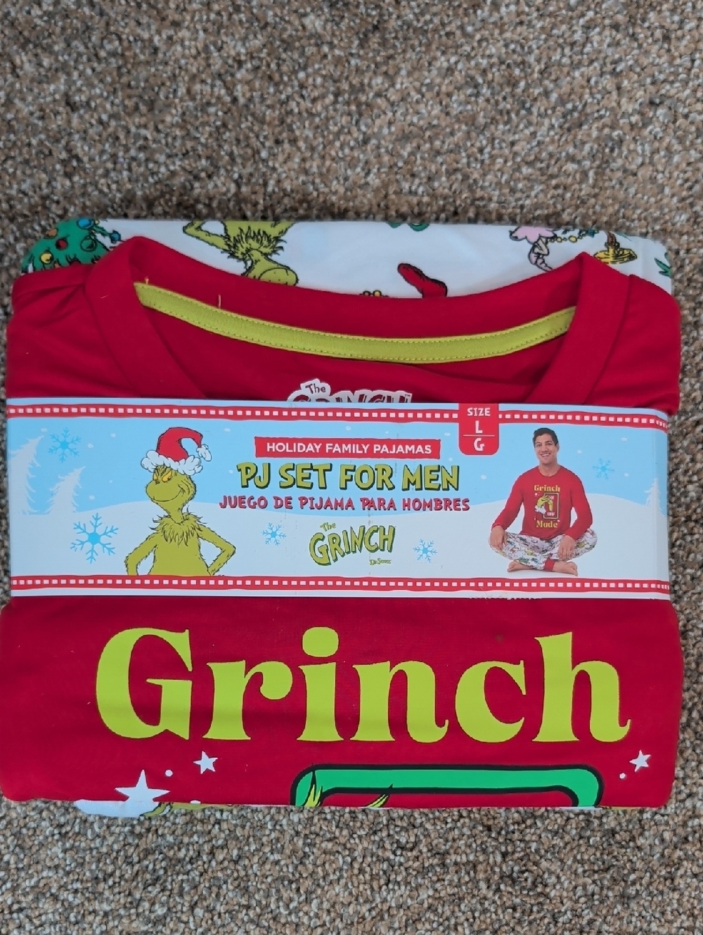 The Grinch Holiday PJ Set for Men - Red & Lime Green Size Large (42-44)